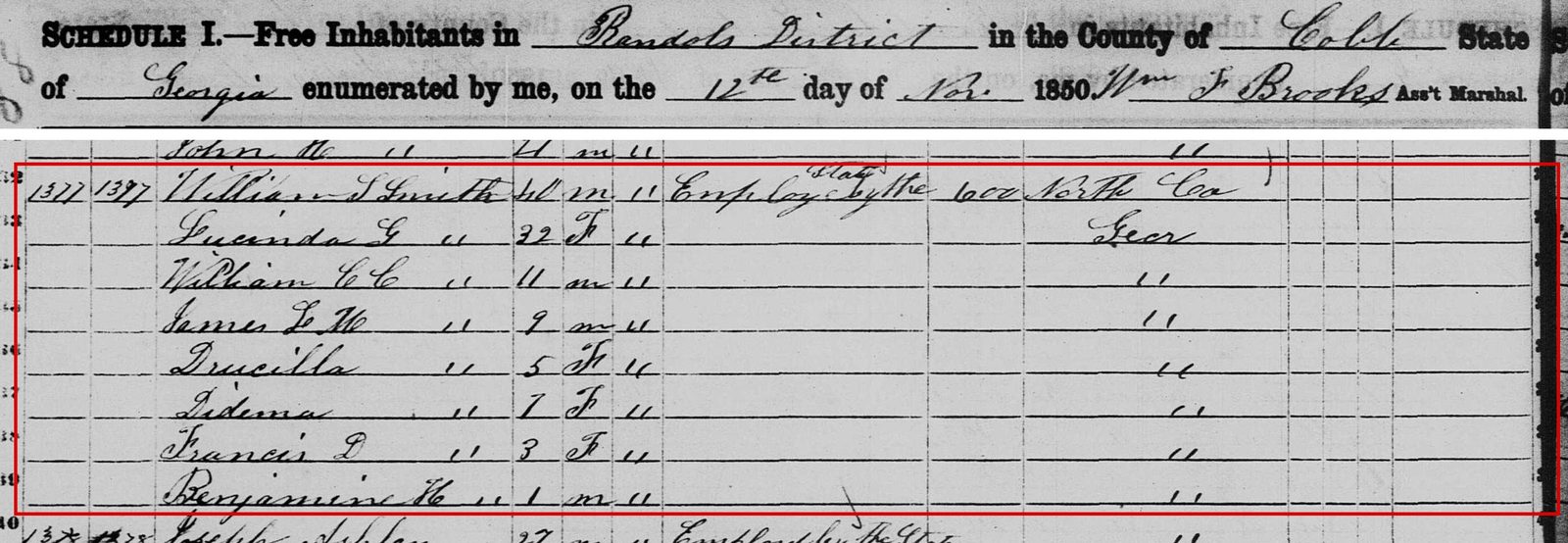 1850 census, Cobb County, Georgia: William S
