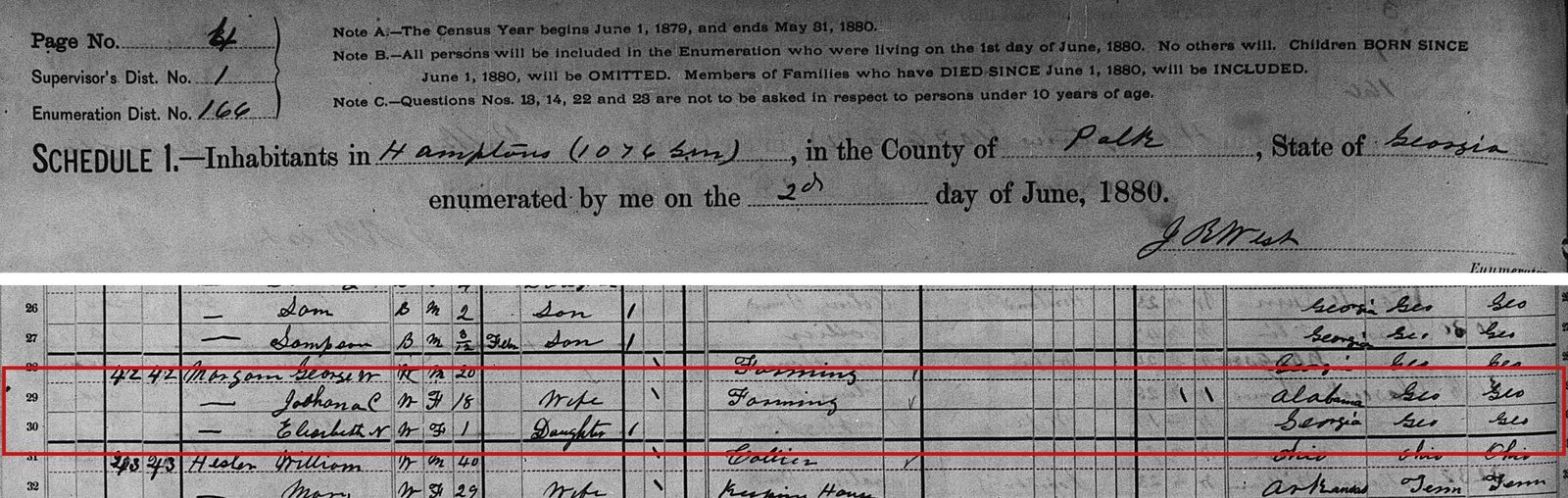 1880 census, Hampton district, Polk County: George W