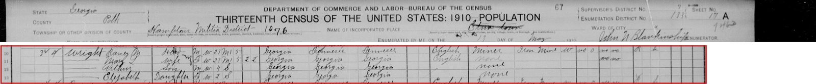 1910 census, Polk County: Raney M