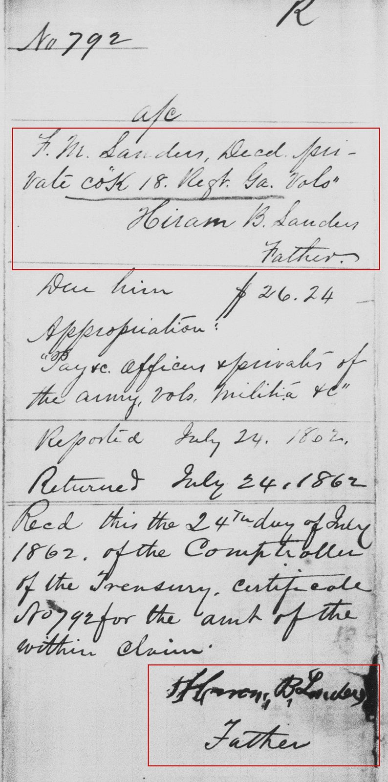 July 24, 1862: "F