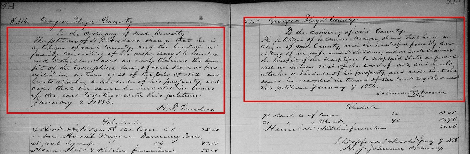 1886, Floyd County: Solomon Brown, "wife and 5 children", signs by his mark, on the page facing Nancy's brother H