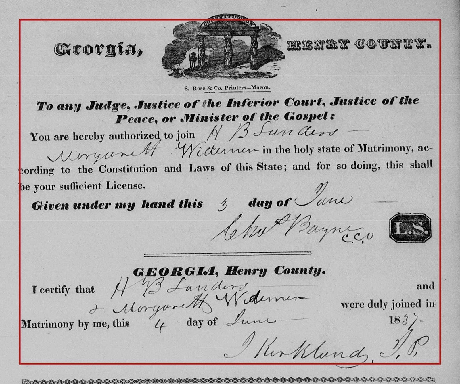 Henry County, Georgia, June 4, 1837: H