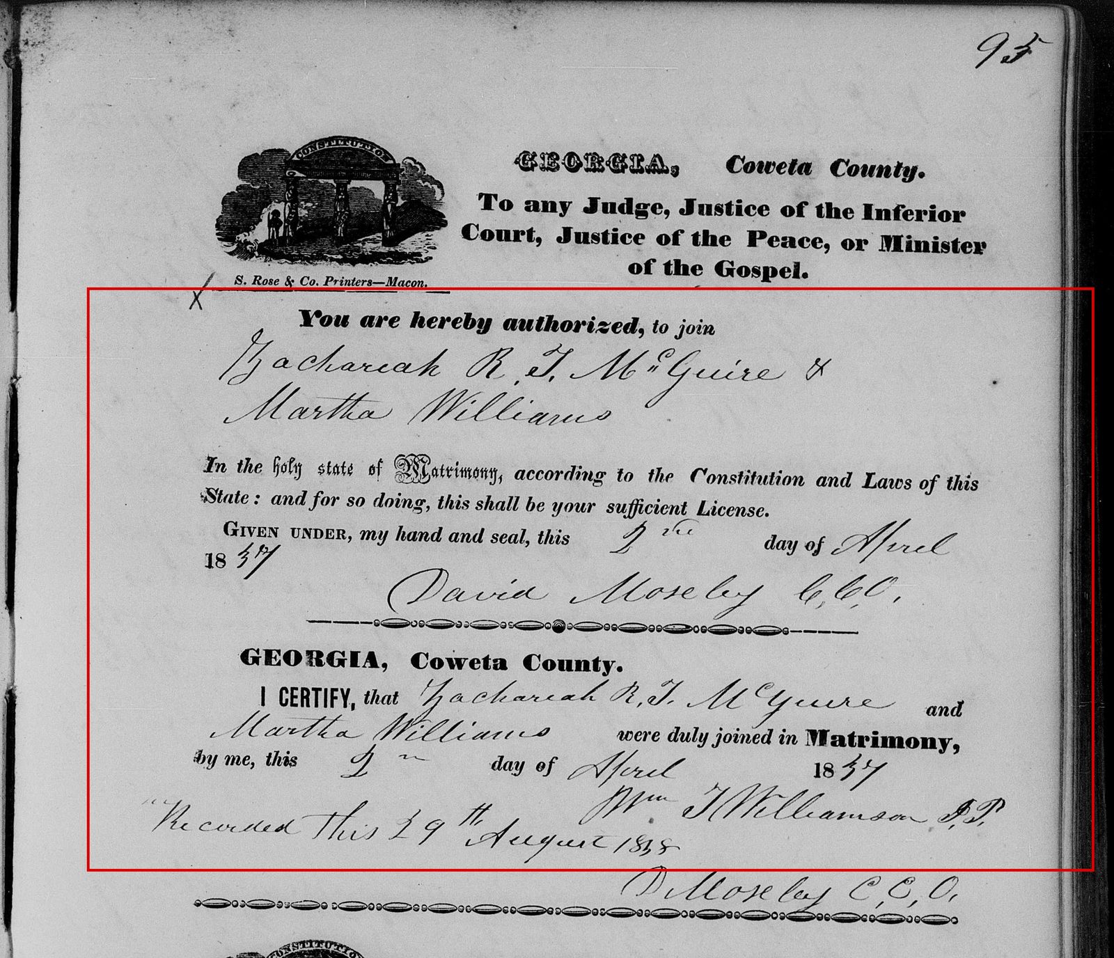 Coweta County, Georgia, 1837: Zachariah R