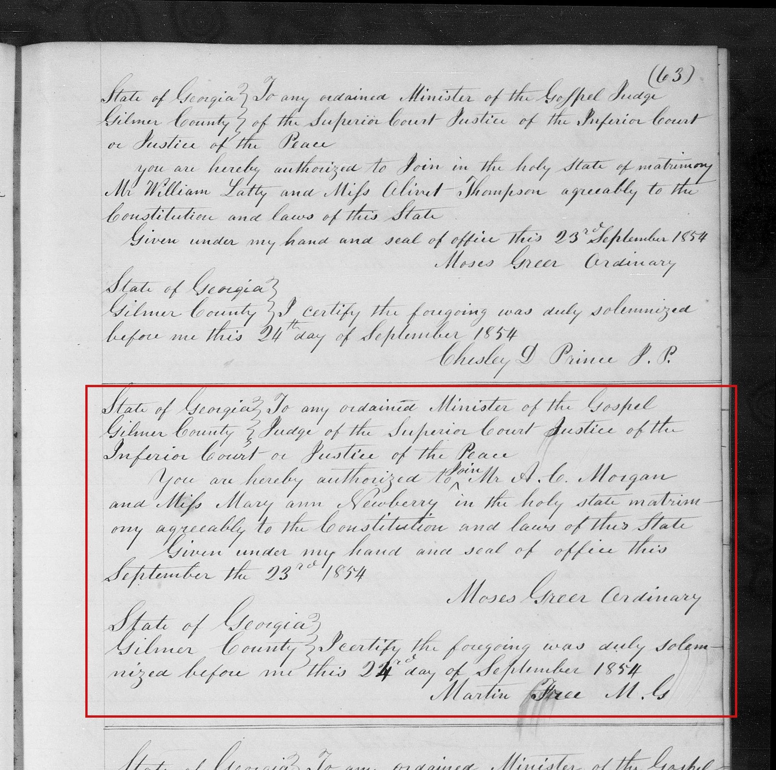 Gilmer County, Georgia, September 24, 1854: A
