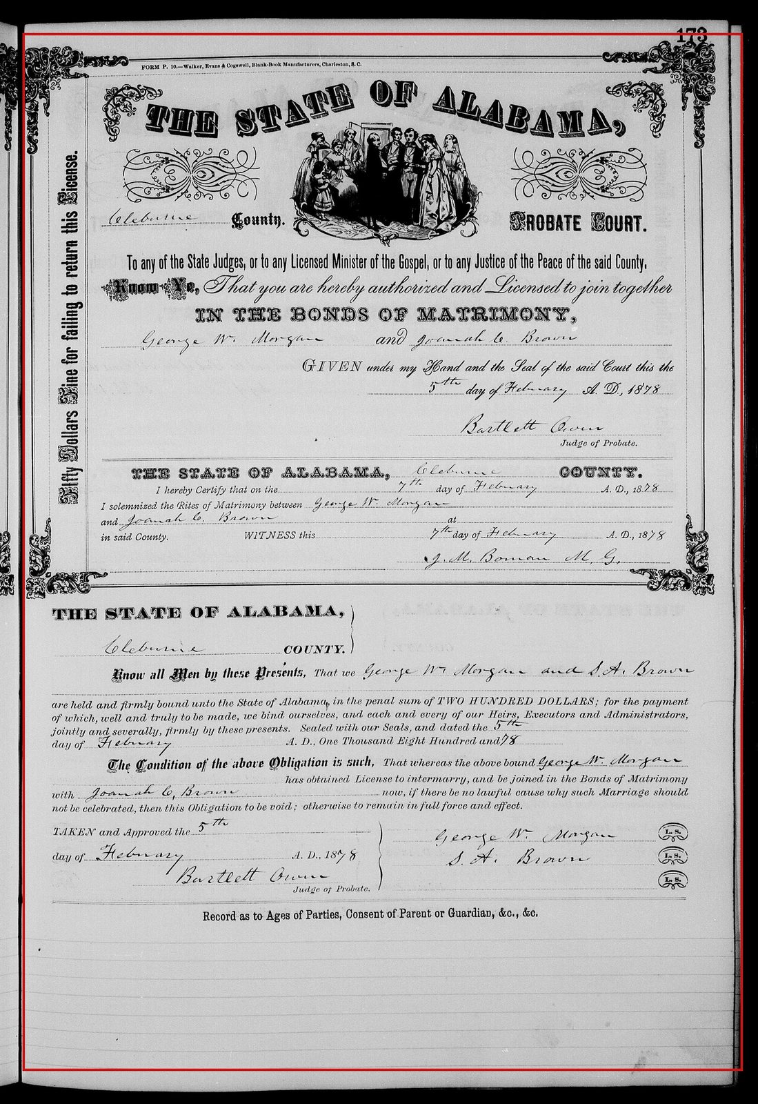 Cleburne County, Alabama, February 7, 1878: George W
