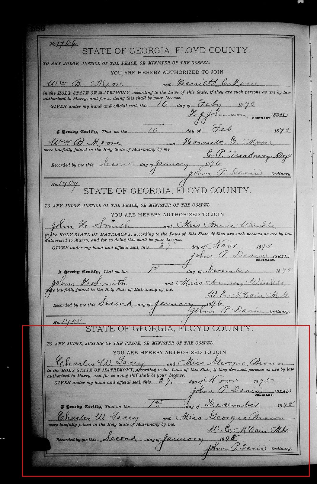 Floyd County marriage book: "Charles W